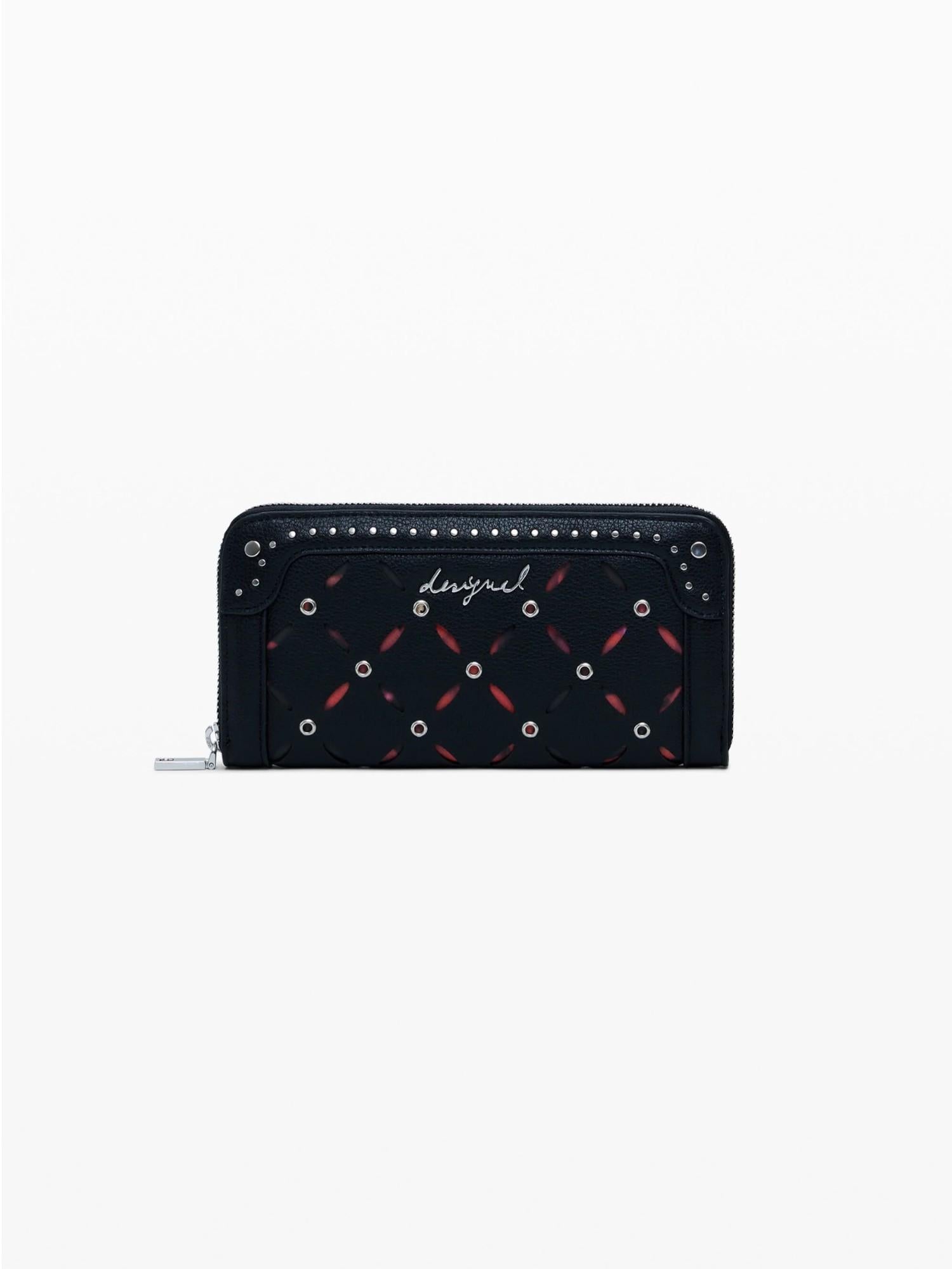 Desigual Portafoglio traforato con borchie grande Donna Nero 25WAYP33 2000 DESIGUAL