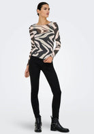 Jacqueline De Yong Top Donna Elsa Grigio e Bianco Animalier 15356004 Black WHITECAP GRAY GEO JACQUELINE DE YONG