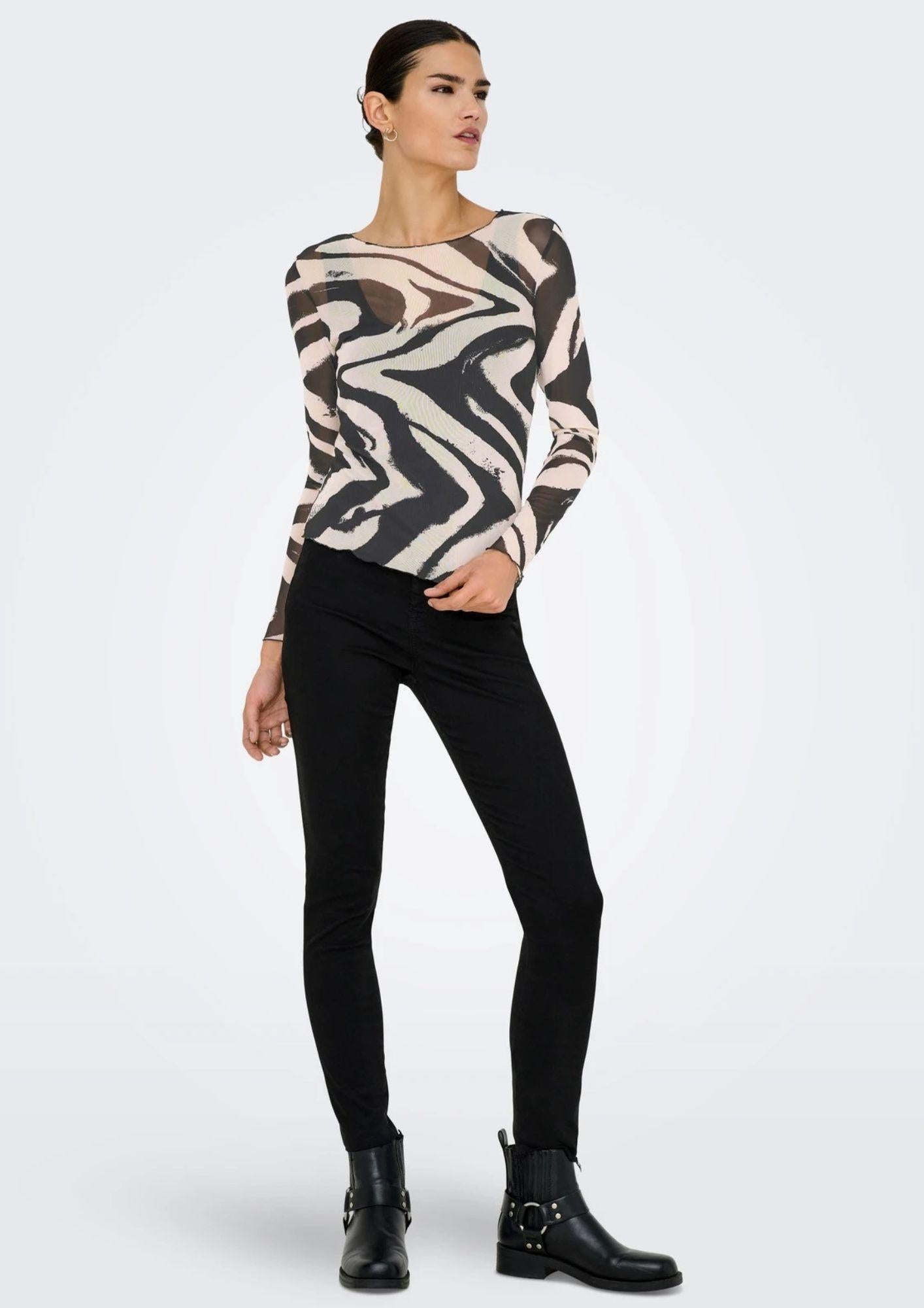 Jacqueline De Yong Top Donna Elsa Grigio e Bianco Animalier 15356004 Black WHITECAP GRAY GEO JACQUELINE DE YONG