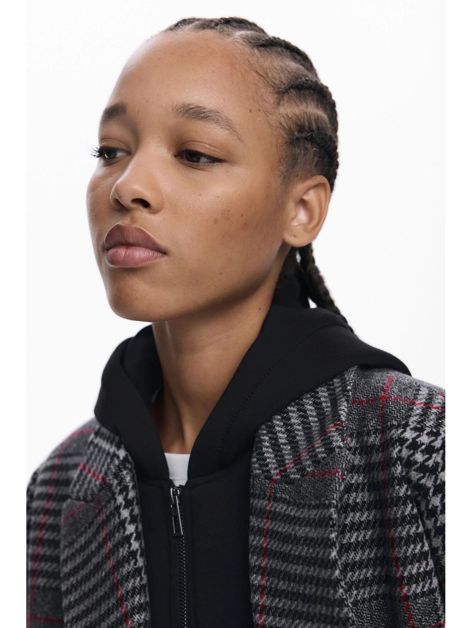 Desigual Cappotto tartan con cappuccio Donna Nero 25WWEW13 2007 DESIGUAL
