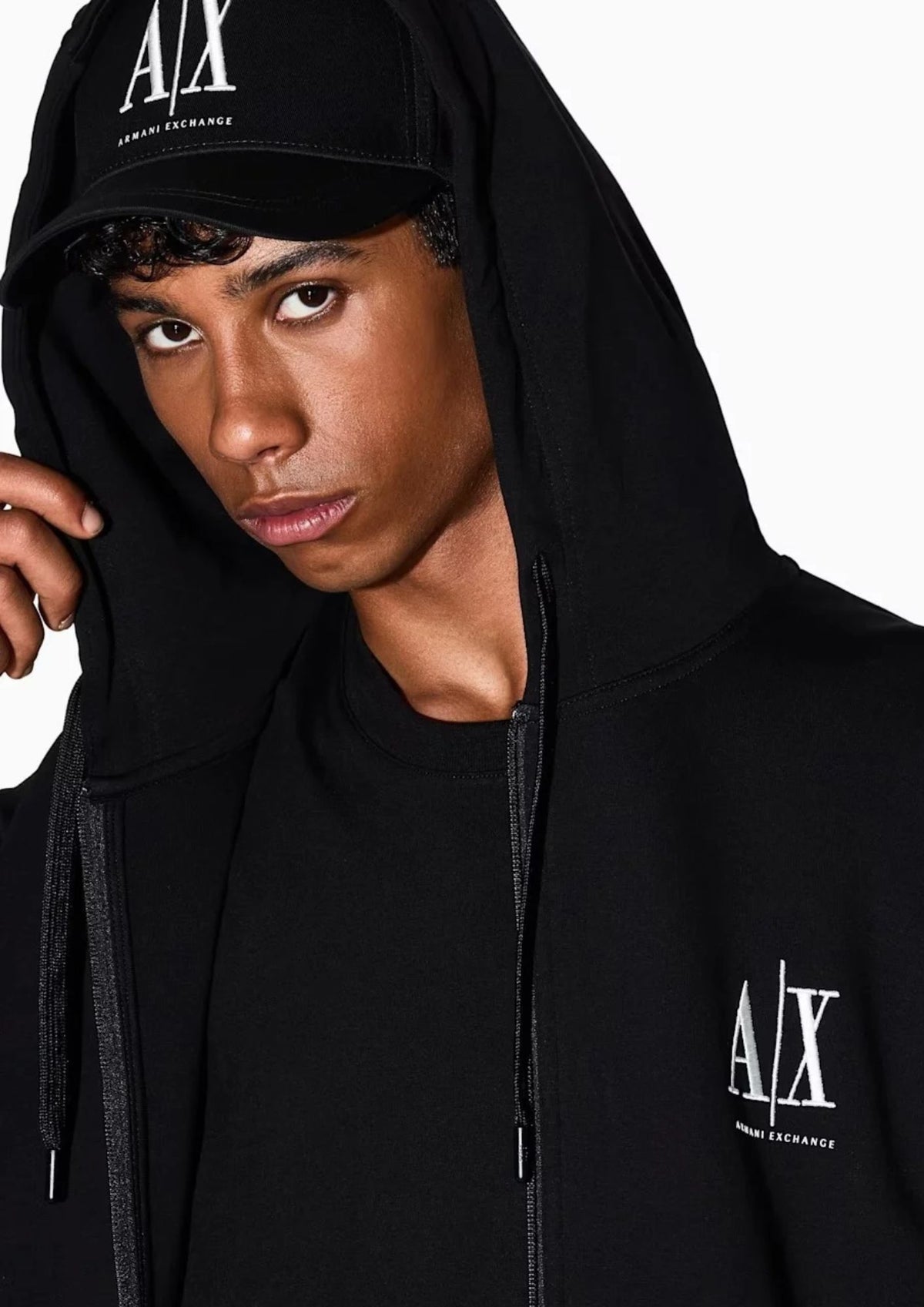 Felpa fullzip con cappuccio e logo in cotone stretch Icon Nera XM000371 AF10818 UC001 ARMANI EXCHANGE 