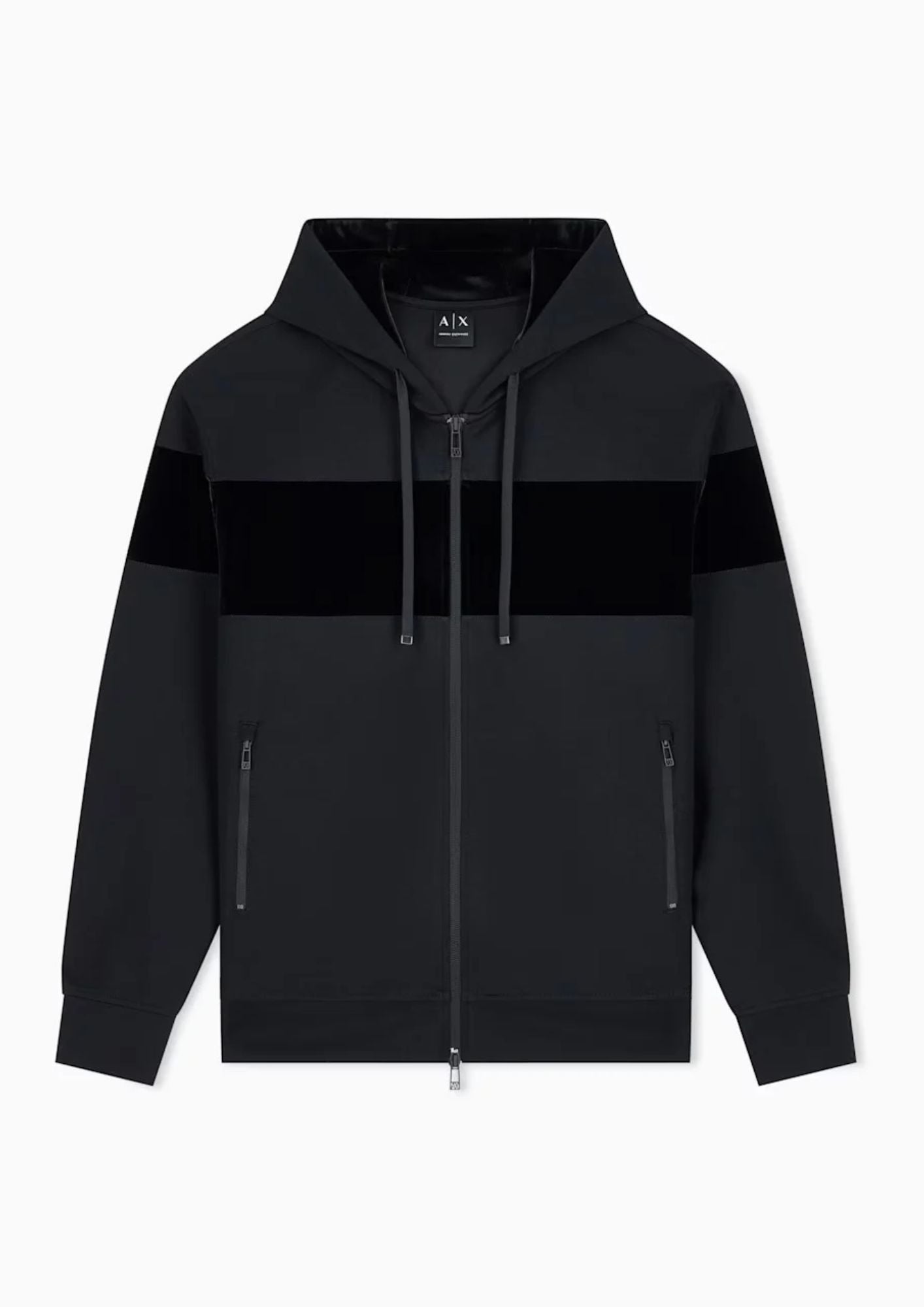Felpa in modal stretch con cappuccio e banda in velluto Nera XM002923 AF19936 UC001 ARMANI EXCHANGE 