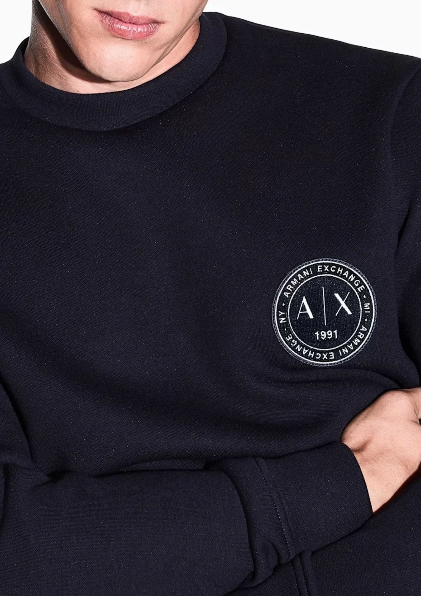 Felpa girocollo in piquet stretch con patch logo circolare Deep Navy XM002929 AF16222 UB101 ARMANI EXCHANGE 