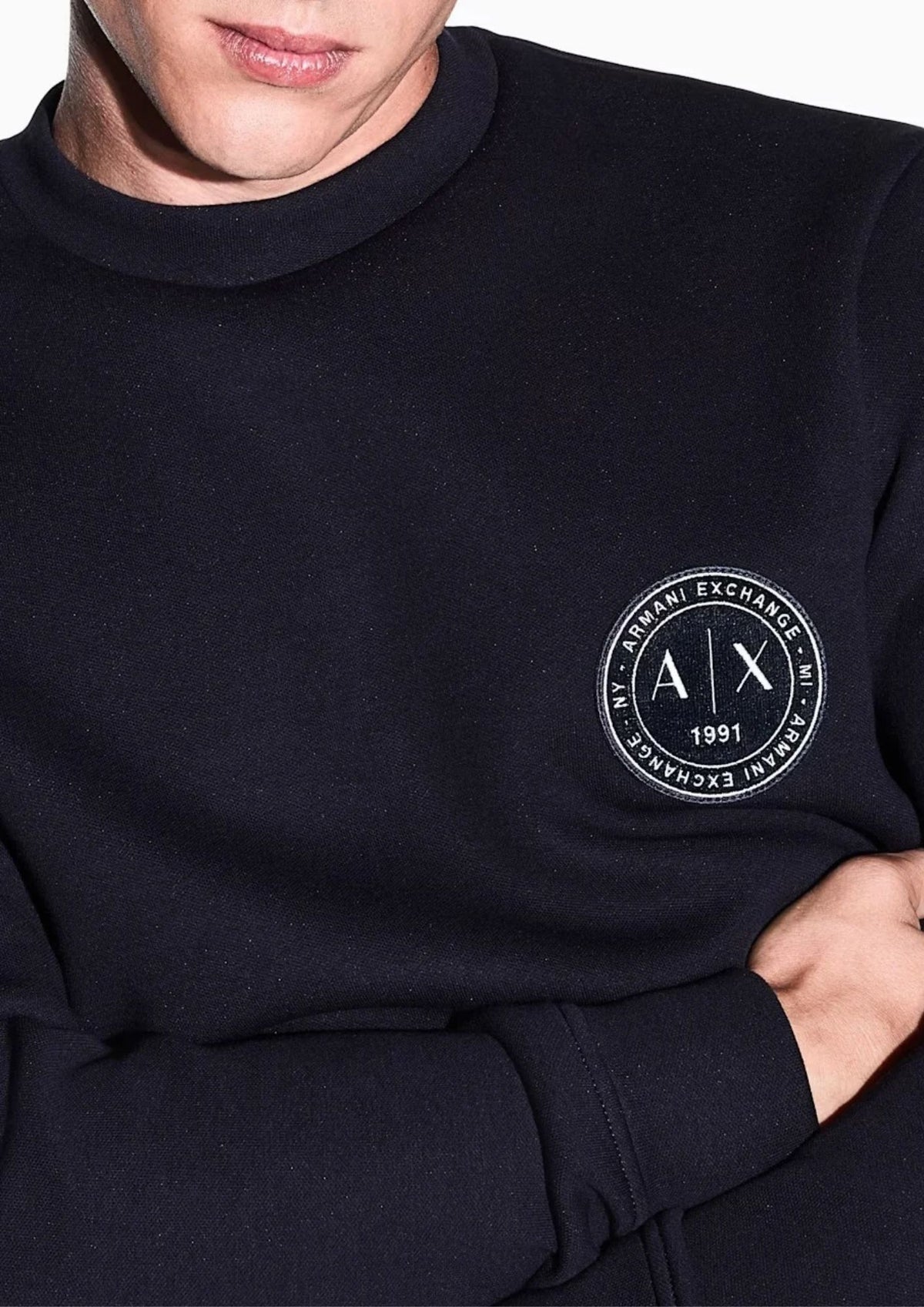 Felpa girocollo in piquet stretch con patch logo circolare Deep Navy XM002929 AF16222 UB101 ARMANI EXCHANGE 