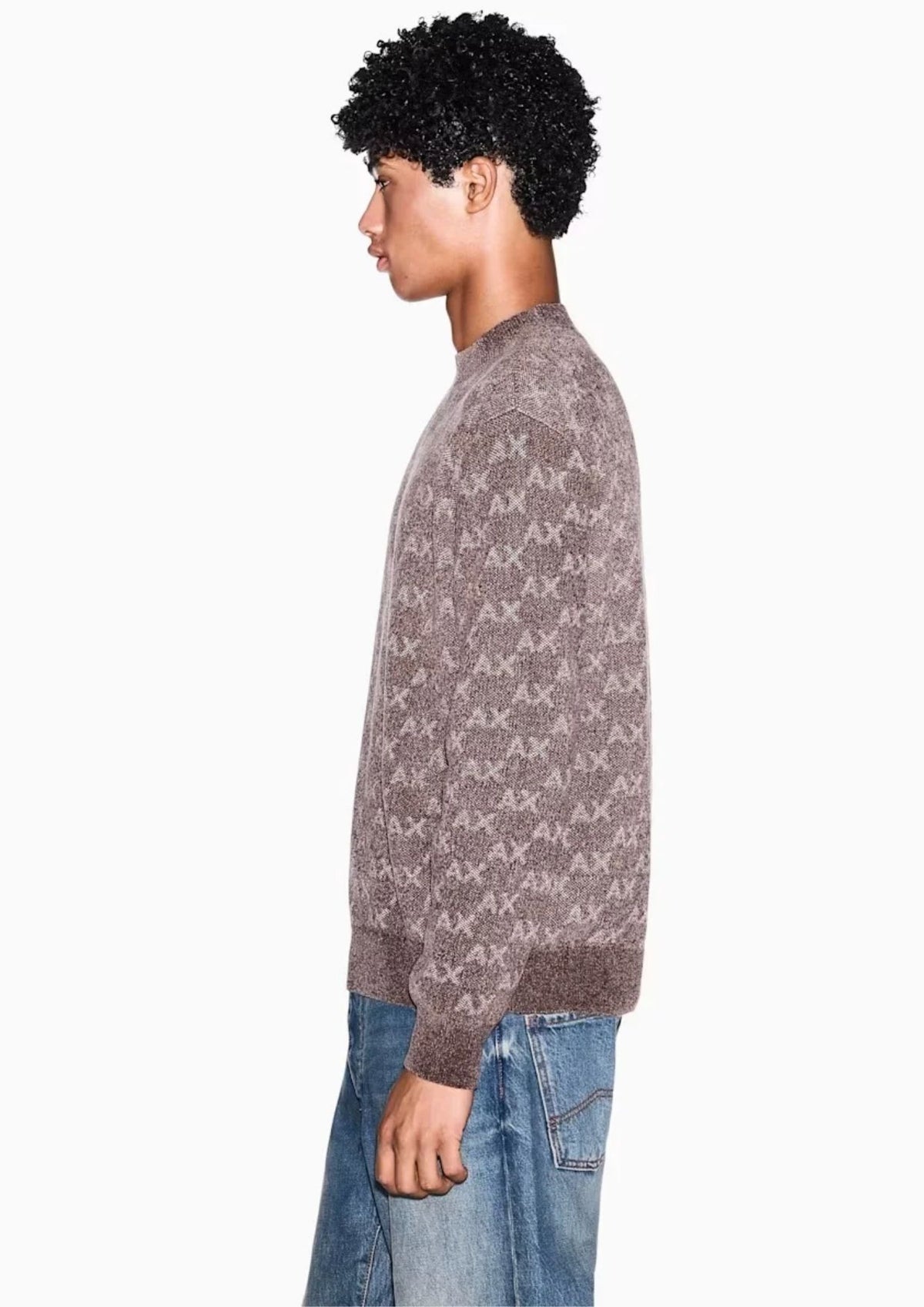 Pullover girocollo con logo all over e bordi a costine Beige Falcon XM002992 AF16916 F6236 ARMANI EXCHANGE 