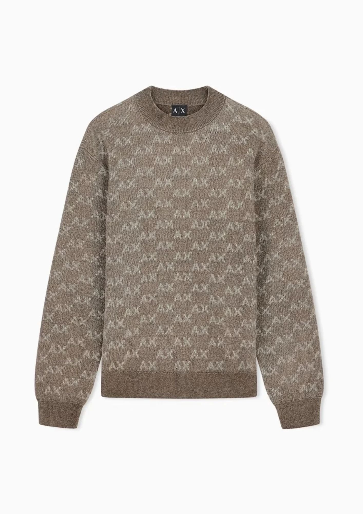 Pullover girocollo con logo all over e bordi a costine Beige Falcon XM002992 AF16916 F6236 ARMANI EXCHANGE 