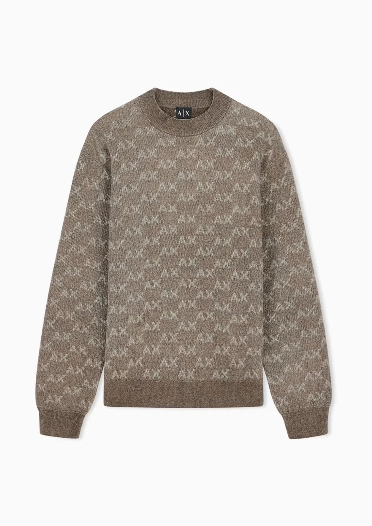 Pullover girocollo con logo all over e bordi a costine Beige Falcon XM002992 AF16916 F6236 ARMANI EXCHANGE 