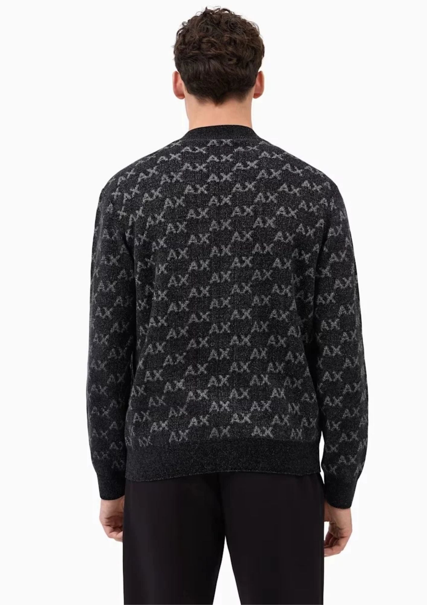 Pullover girocollo con logo all over e bordi a costine Nero XM002992 AF16916 FC356 ARMANI EXCHANGE 