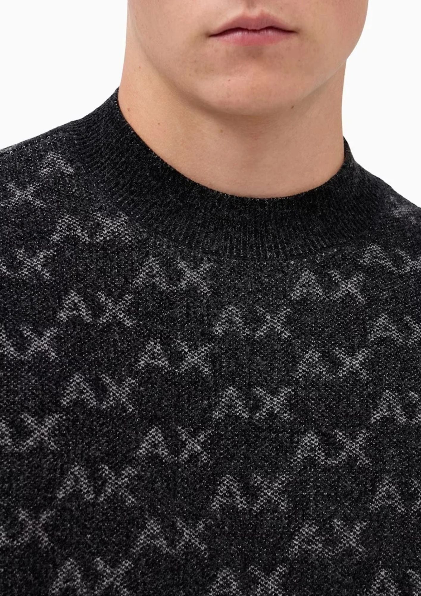 Pullover girocollo con logo all over e bordi a costine Nero XM002992 AF16916 FC356 ARMANI EXCHANGE 
