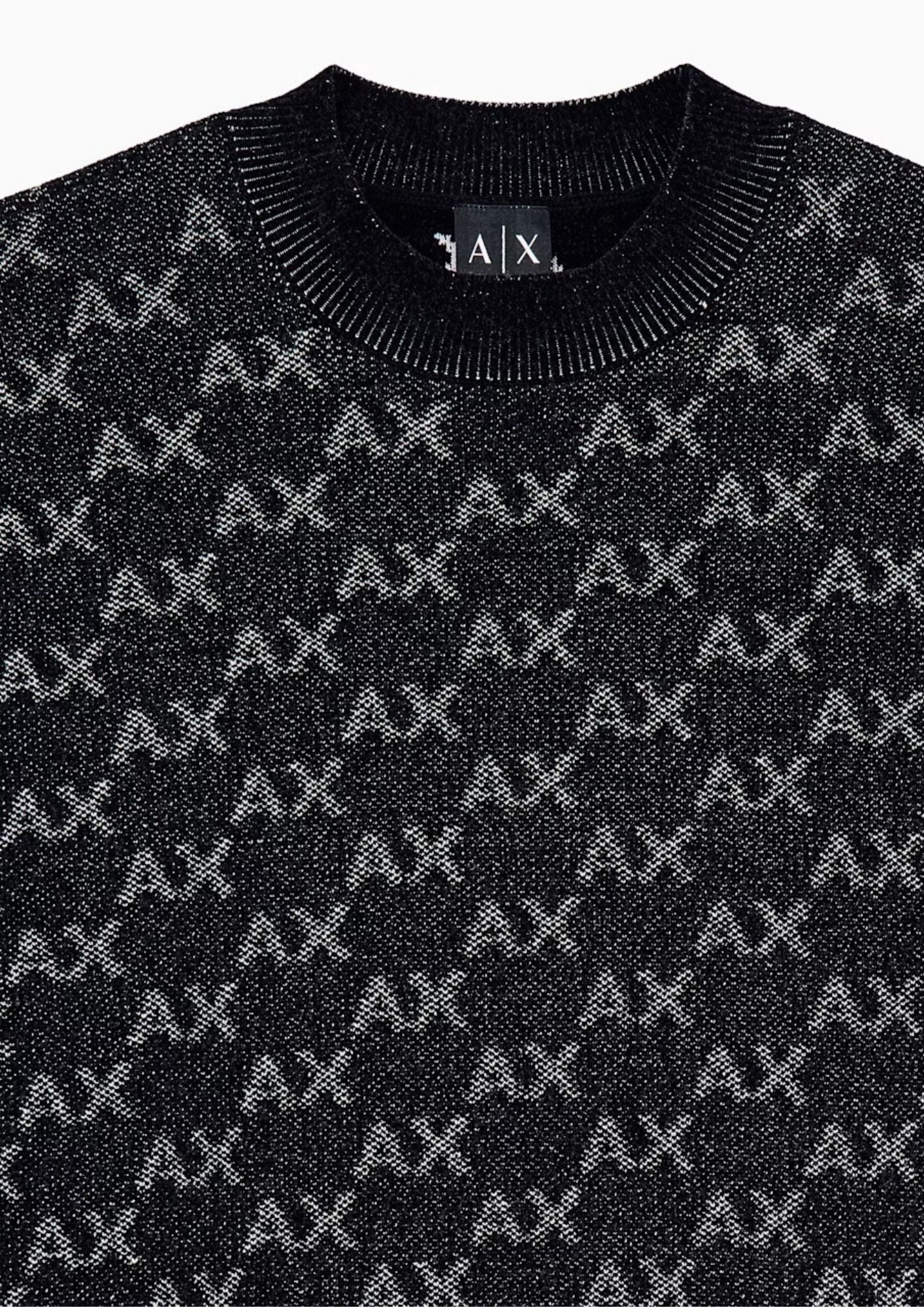 Pullover girocollo con logo all over e bordi a costine Nero XM002992 AF16916 FC356 ARMANI EXCHANGE 