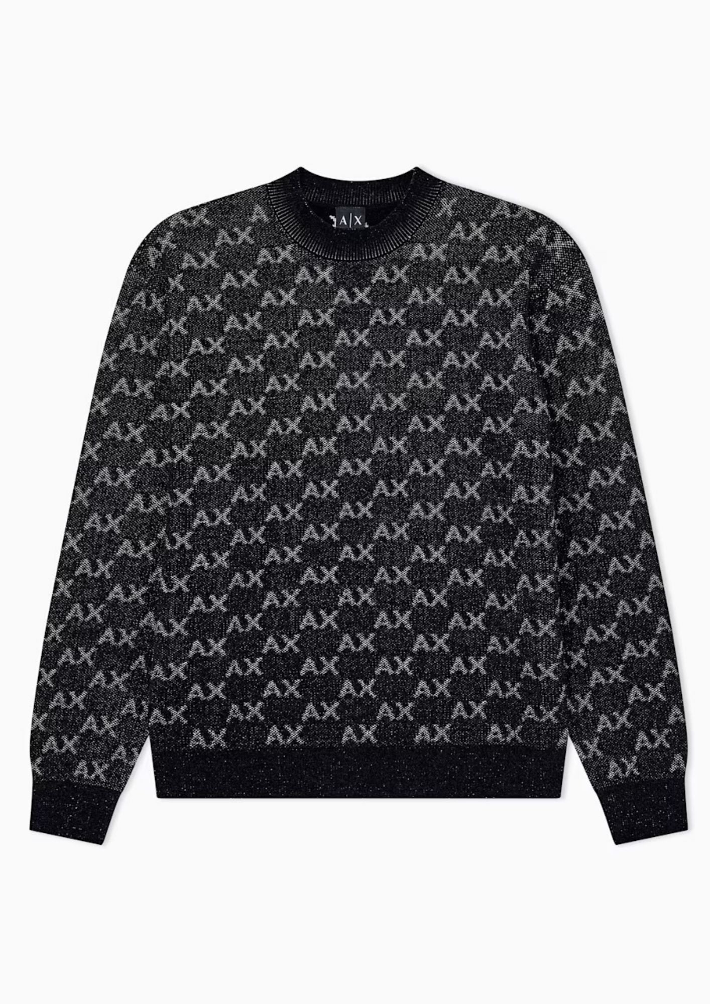 Pullover girocollo con logo all over e bordi a costine Nero XM002992 AF16916 FC356 ARMANI EXCHANGE 
