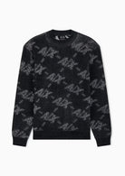 Pullover girocollo con logo all over e bordi a costine Nero XM002992 AF16916 FC357 ARMANI EXCHANGE 