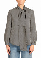 Blusa Donna a Righe con Fiocco al Collo Nero e Crema 2098R003193N 2 DIANA GALLESI 