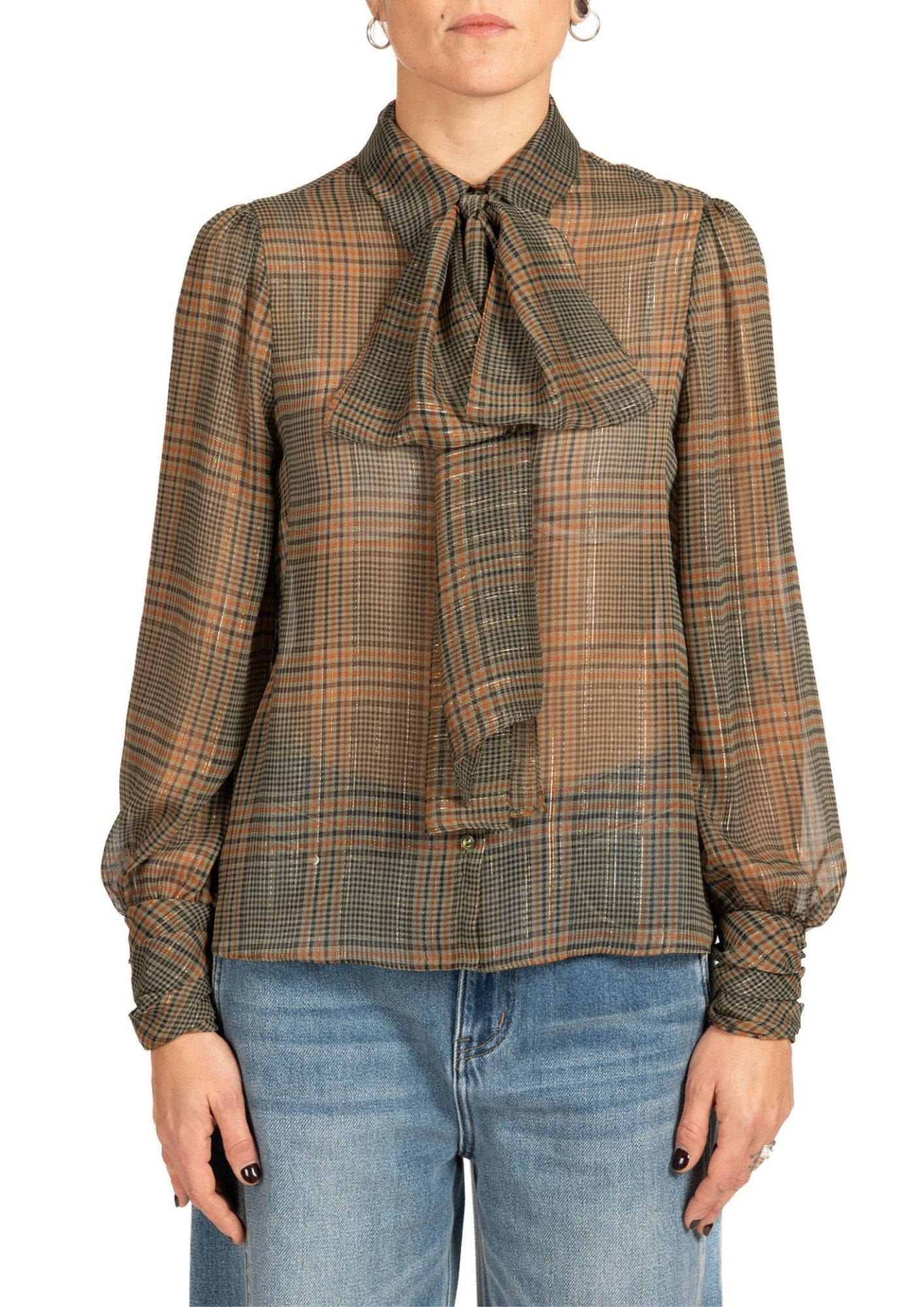 Blusa Donna Fantasia Check con Fiocco al Collo Toni Verdi 5024R003191N 1 DIANA GALLESI 