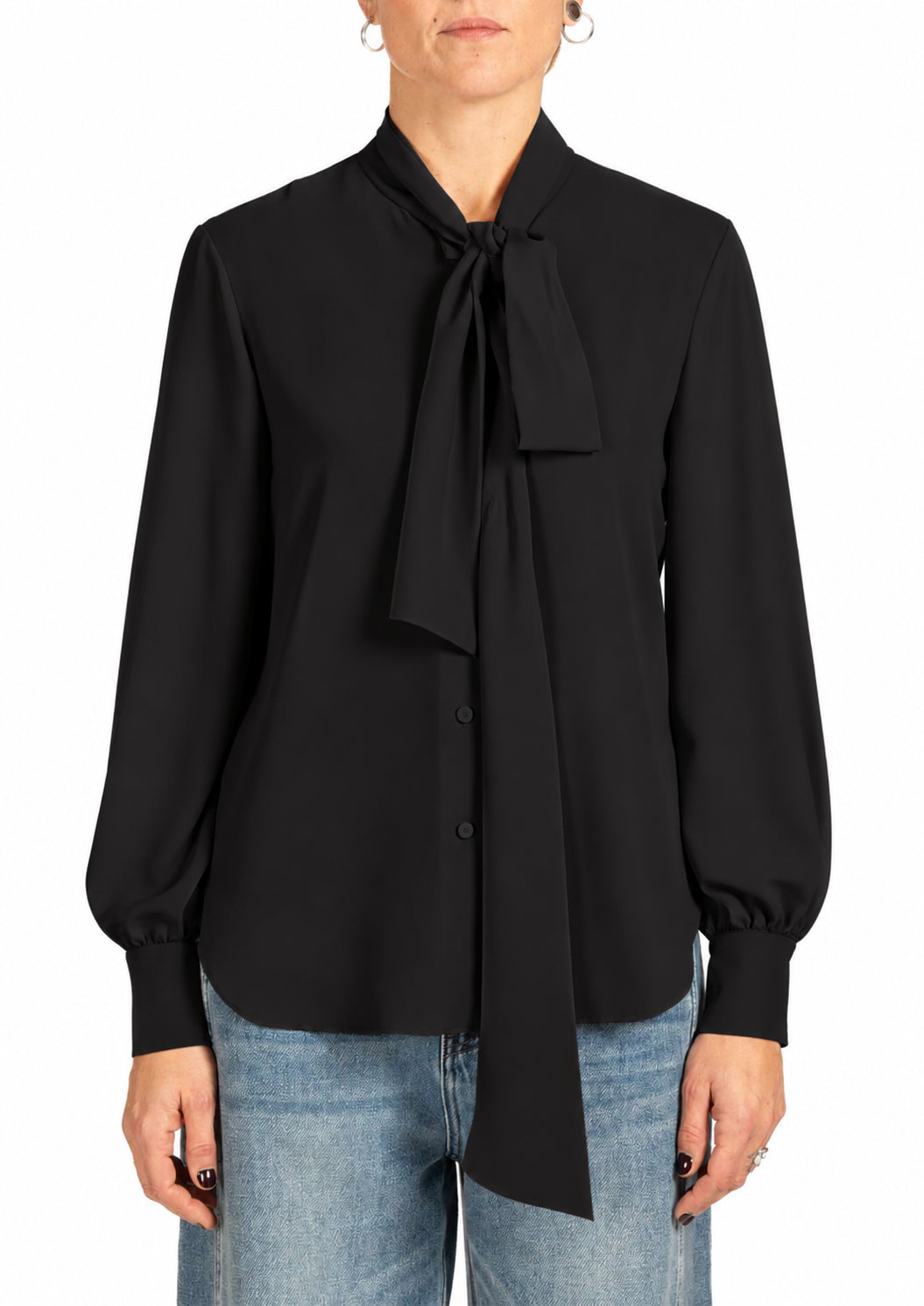 Blusa Donna Elegante con Fiocco al Collo Nera 5054R003140N 33 DIANA GALLESI 