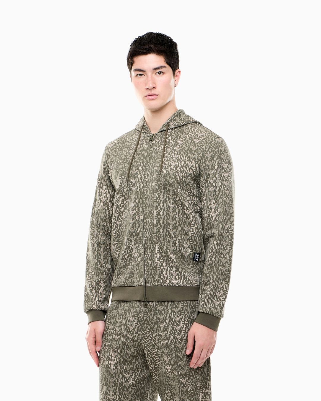 Felpa Logo Series full zip con cappuccio in misto cotone Verde 7M002206 AF12660 F7011 EA7 EMPORIO ARMANI 