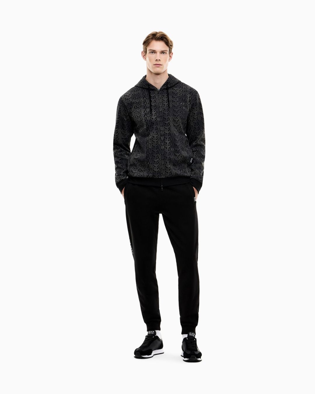 Felpa Logo Series full zip con cappuccio in misto cotone Nero 7M002206 AF12660 FC099 EA7 EMPORIO ARMANI 