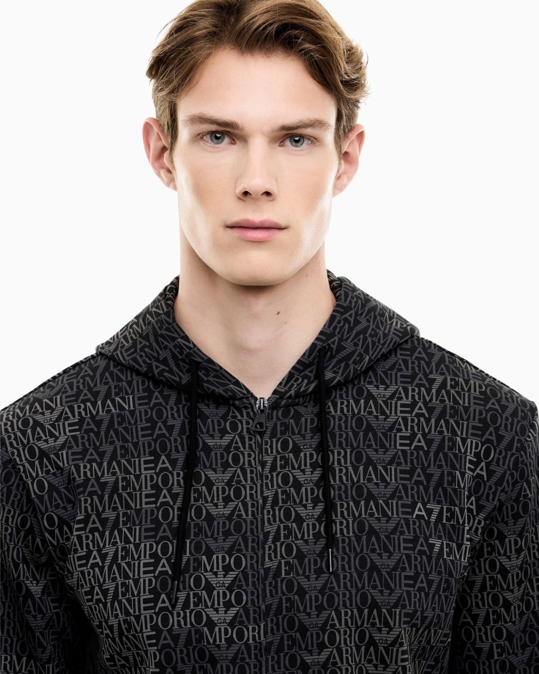 Felpa Logo Series full zip con cappuccio in misto cotone Nero 7M002206 AF12660 FC099 EA7 EMPORIO ARMANI 