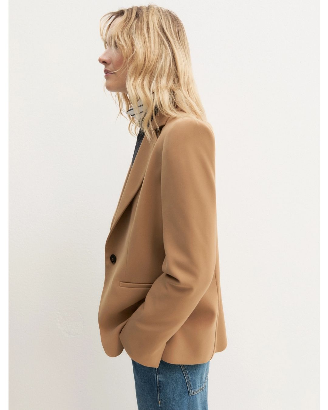 Blazer semiaderente in twill stretch Emmbriosa Cammello 2625046131200 001 EMME MARELLA 
