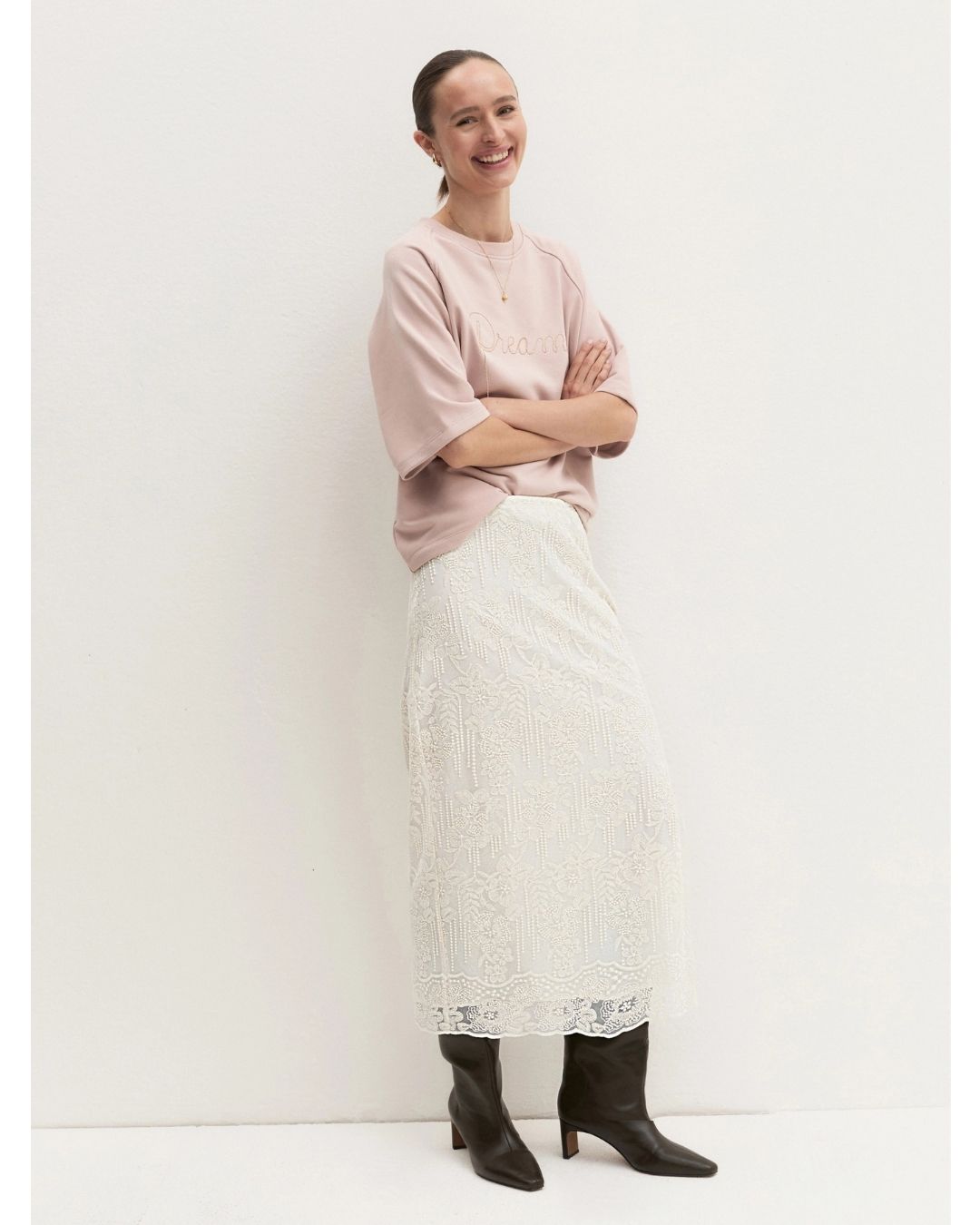 Gonna pencil in tulle ricamato Emmfinanza Bianco lana 2625106014200 001 EMME MARELLA 