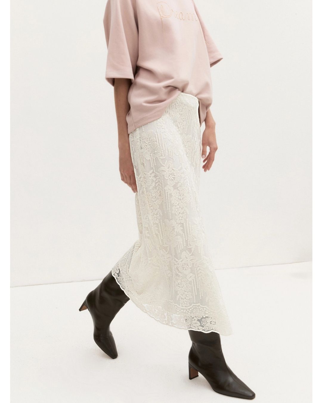 Gonna pencil in tulle ricamato Emmfinanza Bianco lana 2625106014200 001 EMME MARELLA 