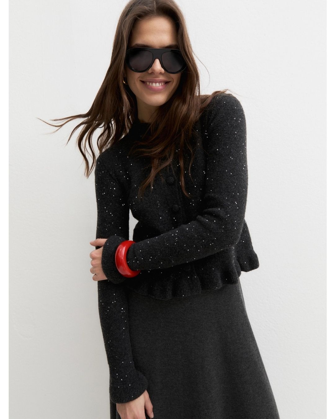 Cardigan in misto lana con paillette Emmstrano Grigio scuro melange 2625346022200 006 EMME MARELLA 