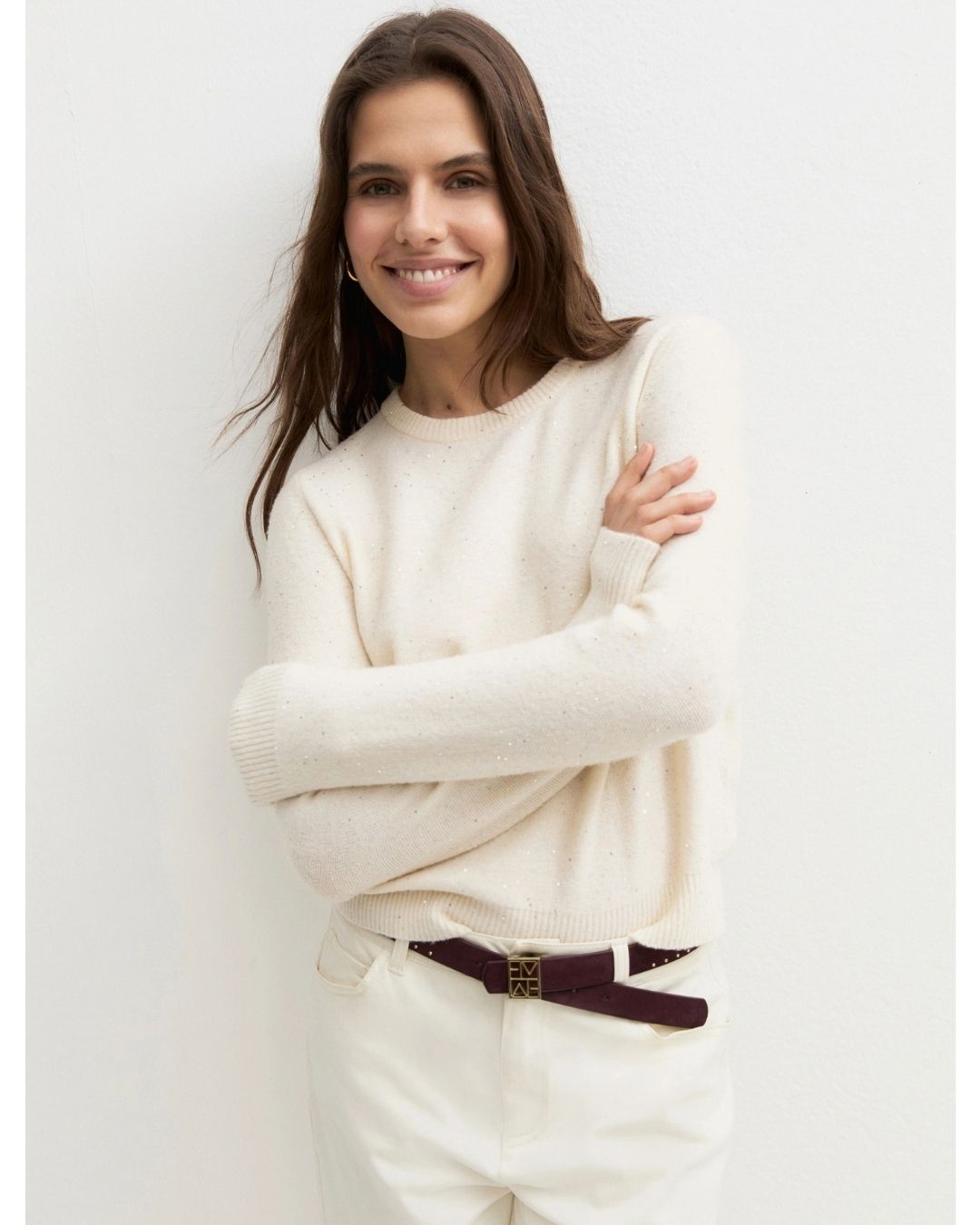 Maglia girocollo con paillette Emmcocco Panna 2625366272200 001 EMME MARELLA 