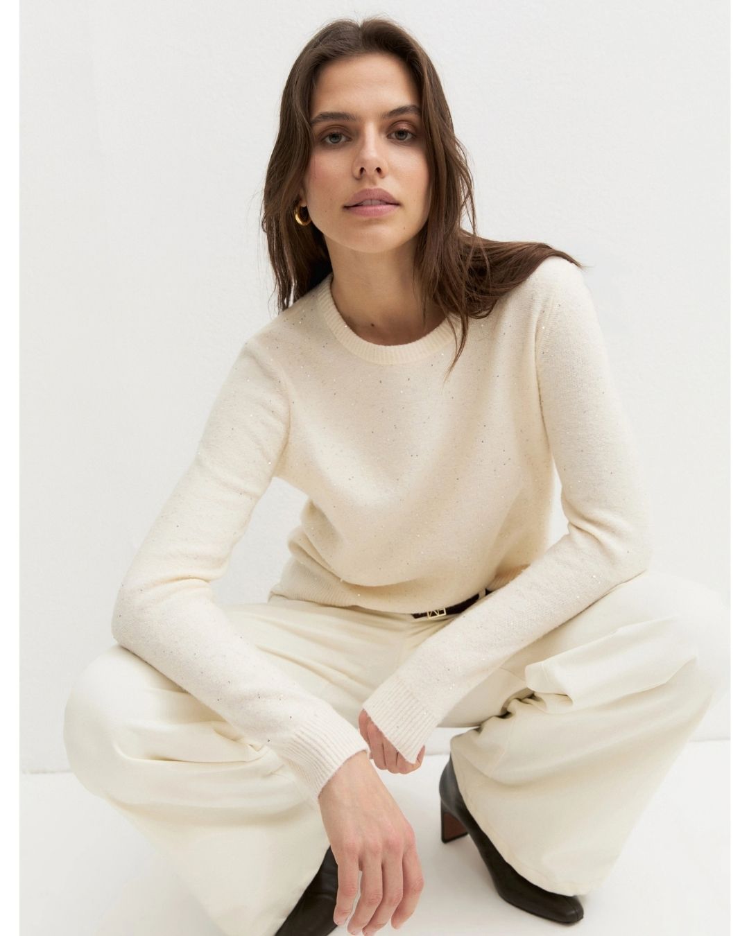Maglia girocollo con paillette Emmcocco Panna 2625366272200 001 EMME MARELLA 