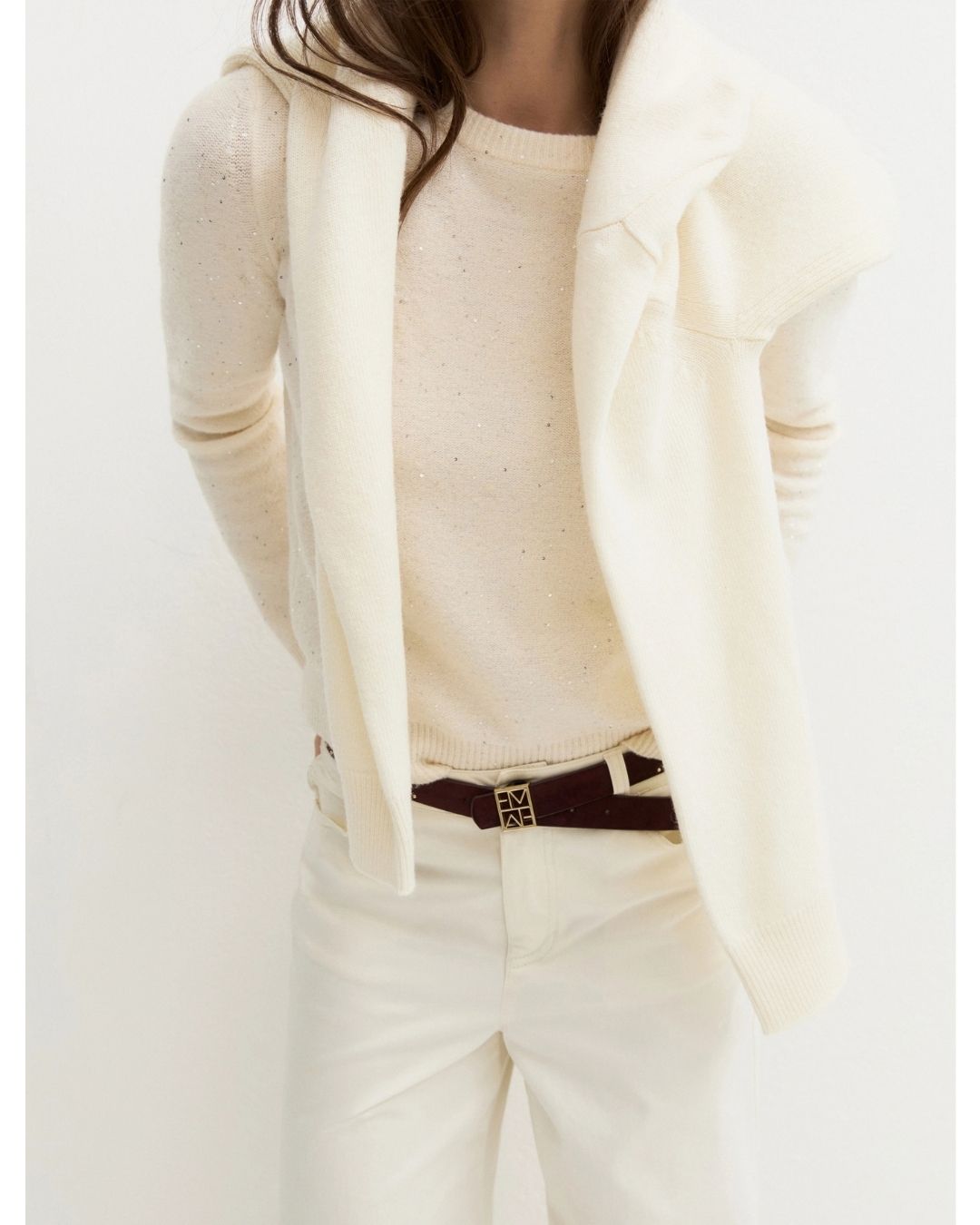 Maglia girocollo con paillette Emmcocco Panna 2625366272200 001 EMME MARELLA 