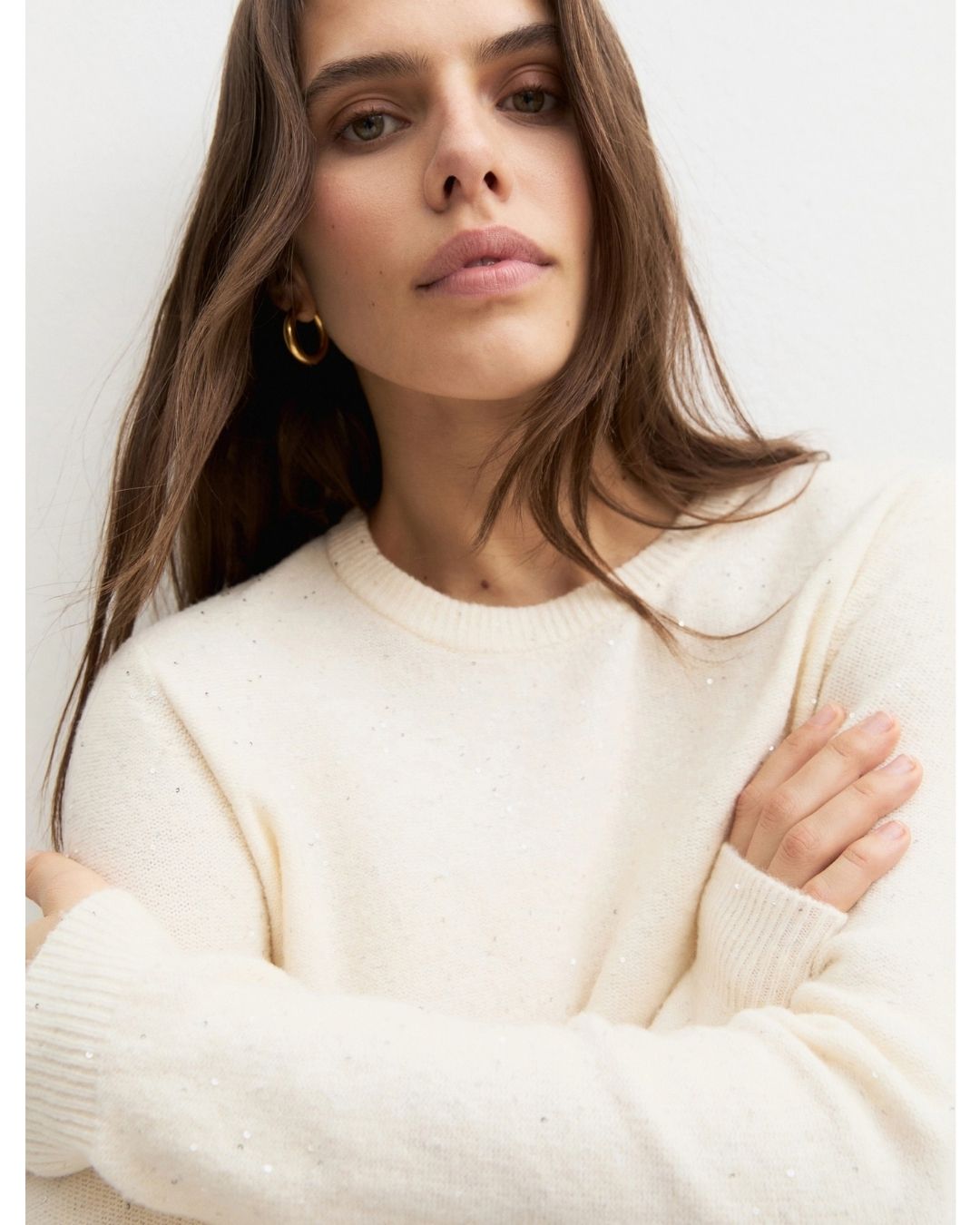 Maglia girocollo con paillette Emmcocco Panna 2625366272200 001 EMME MARELLA 