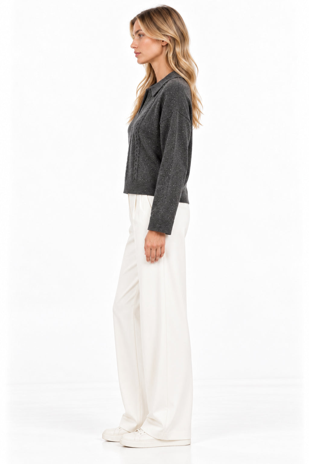 Polo in misto lana con lurex e paillette Emmdonata Grigio Melange 2625366331200 004 EMME MARELLA 