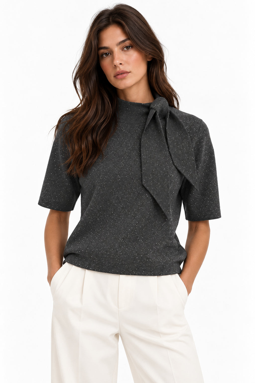 T-shirt in filato di misto lana leggero con lurex Emmmaggio Grigia 2625366351200 004 EMME MARELLA 