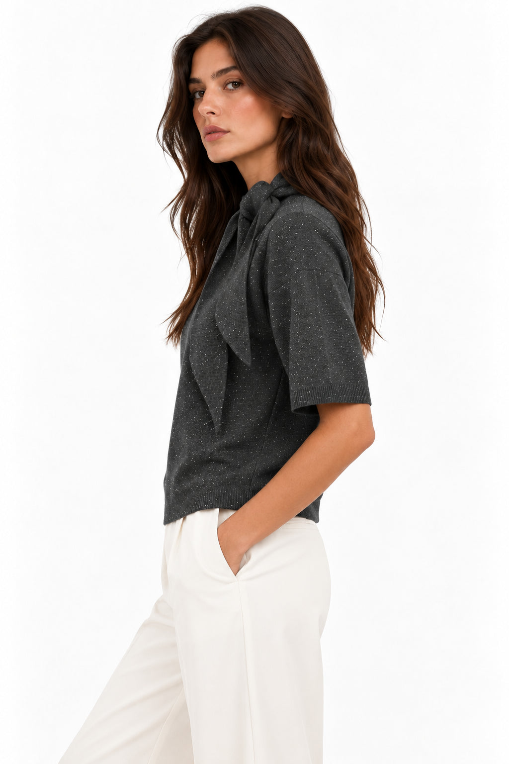 T-shirt in filato di misto lana leggero con lurex Emmmaggio Grigia 2625366351200 004 EMME MARELLA 