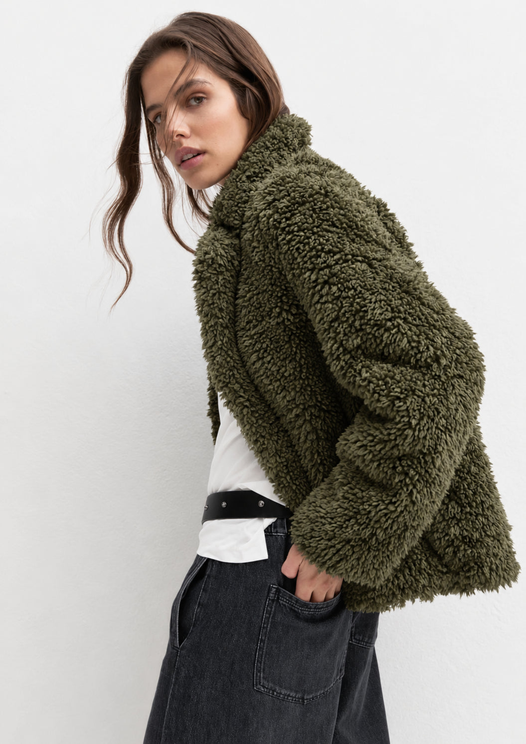 Giaccone in tessuto furry Emmcrea Verde Oliva 2625456022200 001 EMME MARELLA 