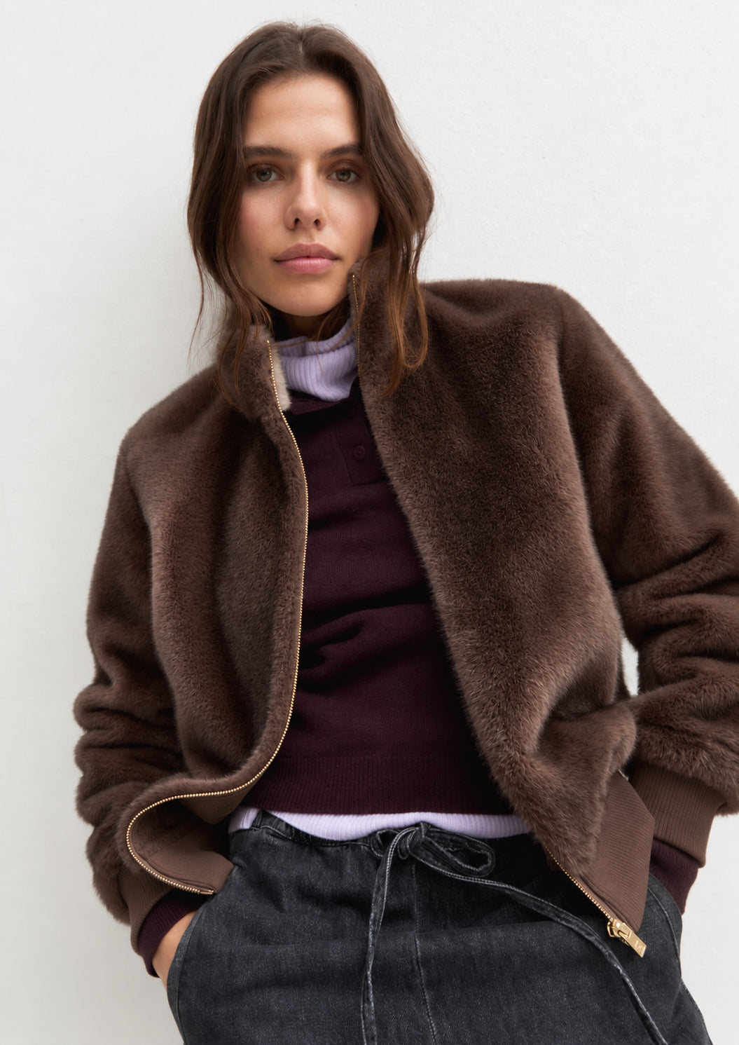 Bomber in tessuto furry Emmpatio Tortora 2625456092200 002 EMME MARELLA 