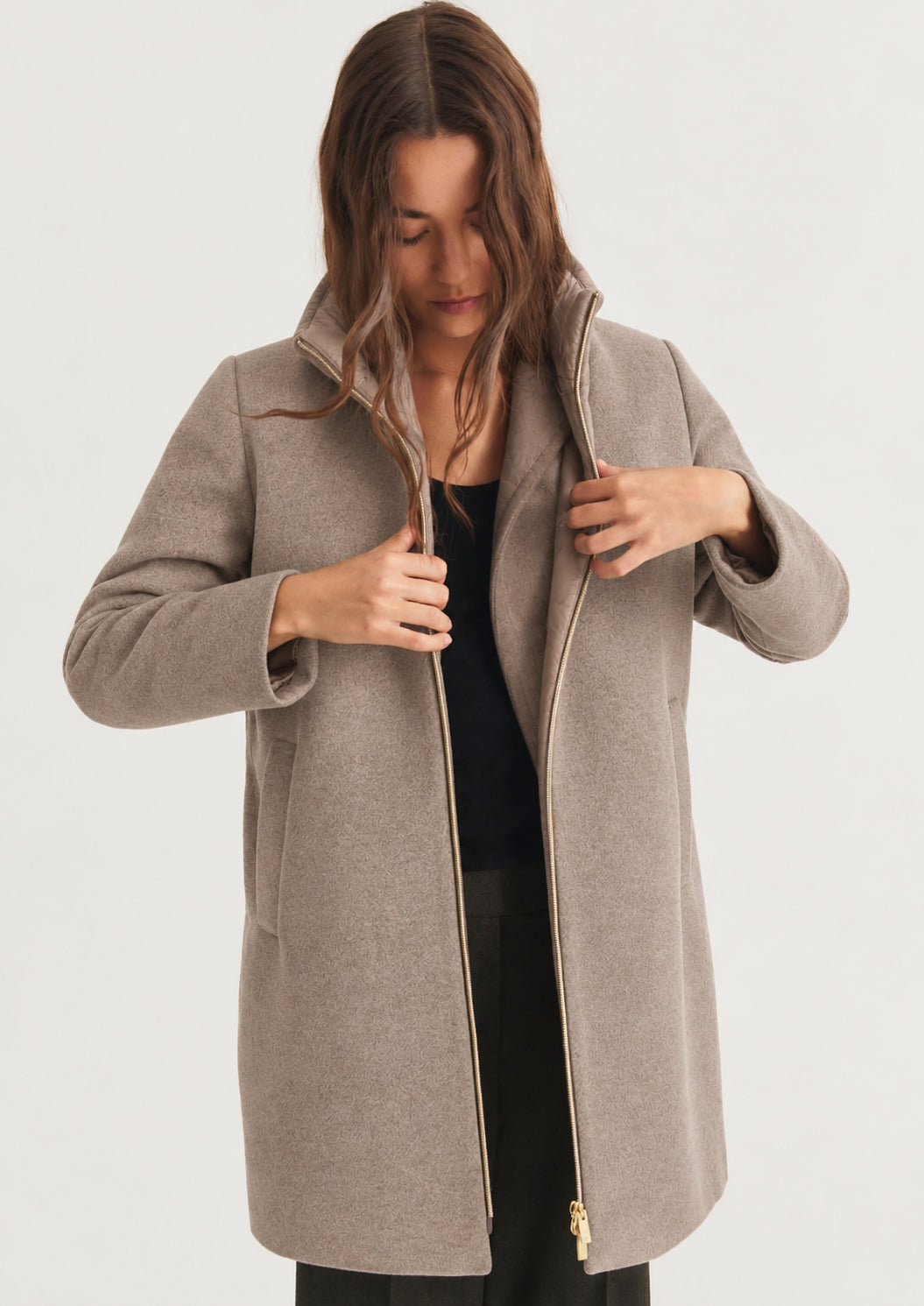 Giubbino in panno soft imbottito con cappuccio Emmbacio Sabbia 2625496102200 002 EMME MARELLA 