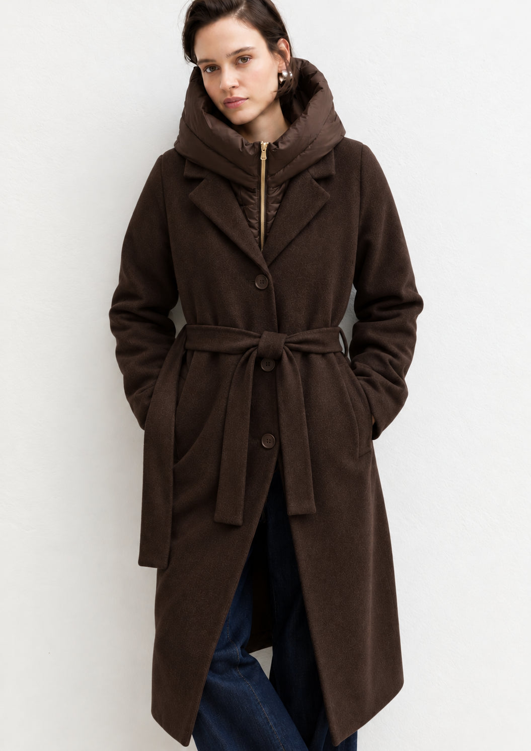 Capospalla dritto in panno soft con cappuccio rimovibile Emmdesiderio Marrone 2625496112200 009 EMME MARELLA 