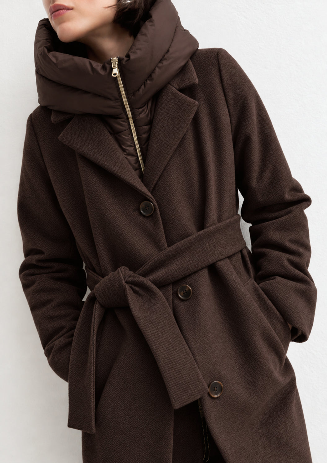 Capospalla dritto in panno soft con cappuccio rimovibile Emmdesiderio Marrone 2625496112200 009 EMME MARELLA 