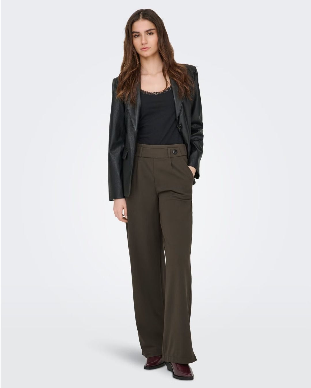 Pantaloni a gamba larga Donna Geggo Marrone Chocolate Brown 15208430 Chocolate Brown BLACK BUTTONS JACQUELINE DE YONG 