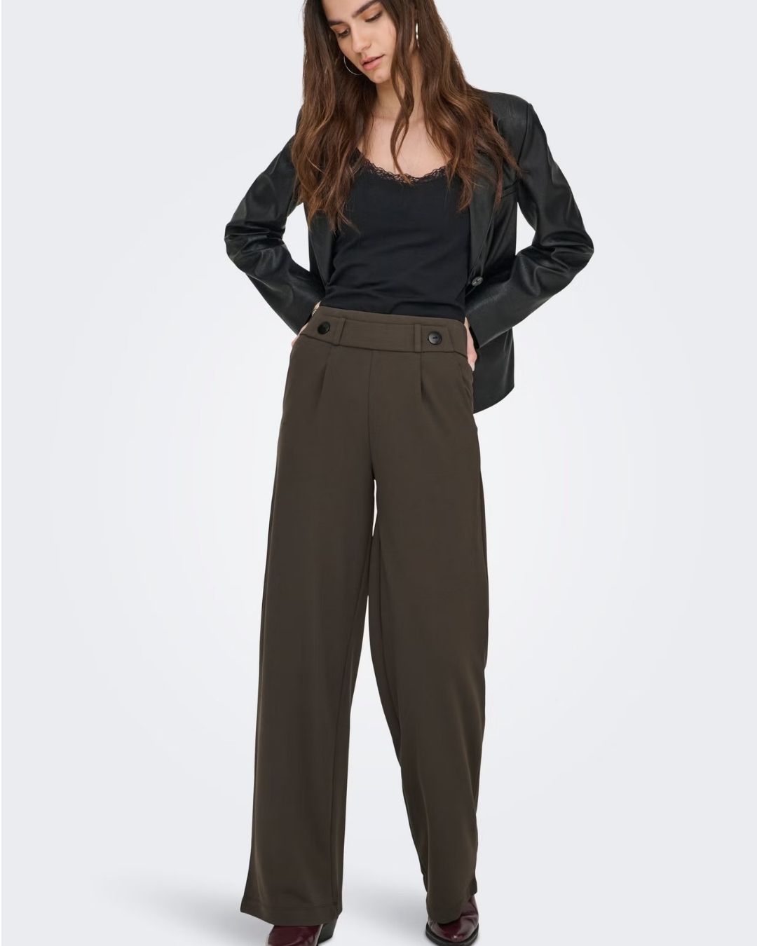 Pantaloni a gamba larga Donna Geggo Marrone Chocolate Brown 15208430 Chocolate Brown BLACK BUTTONS JACQUELINE DE YONG 