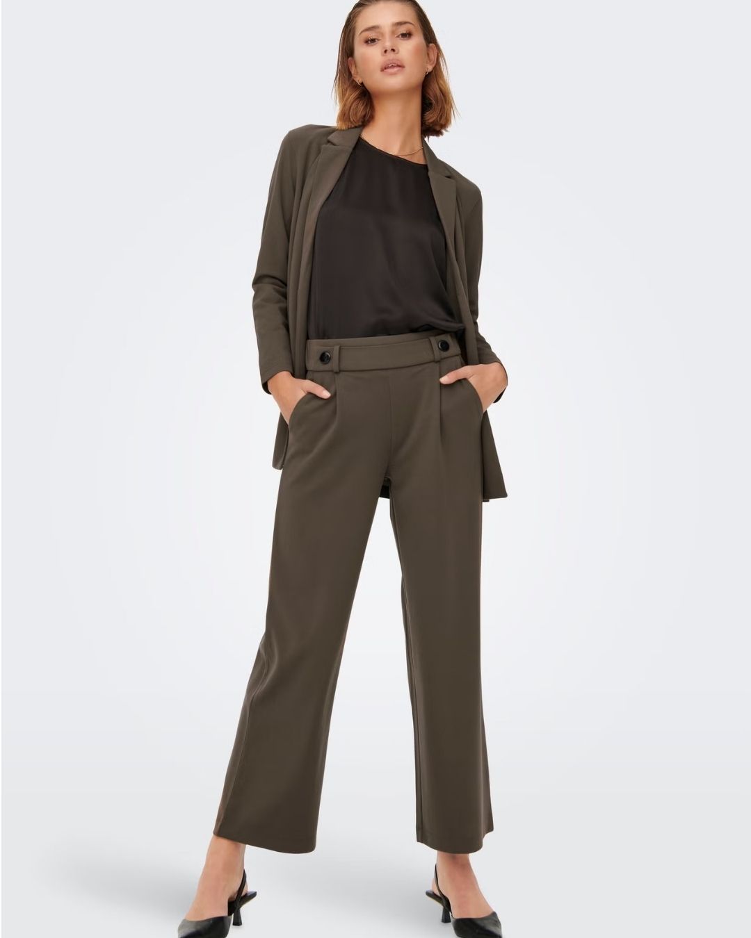 Pantaloni a gamba larga Donna Geggo Marrone Chocolate Brown 15208430 Chocolate Brown BLACK BUTTONS JACQUELINE DE YONG 