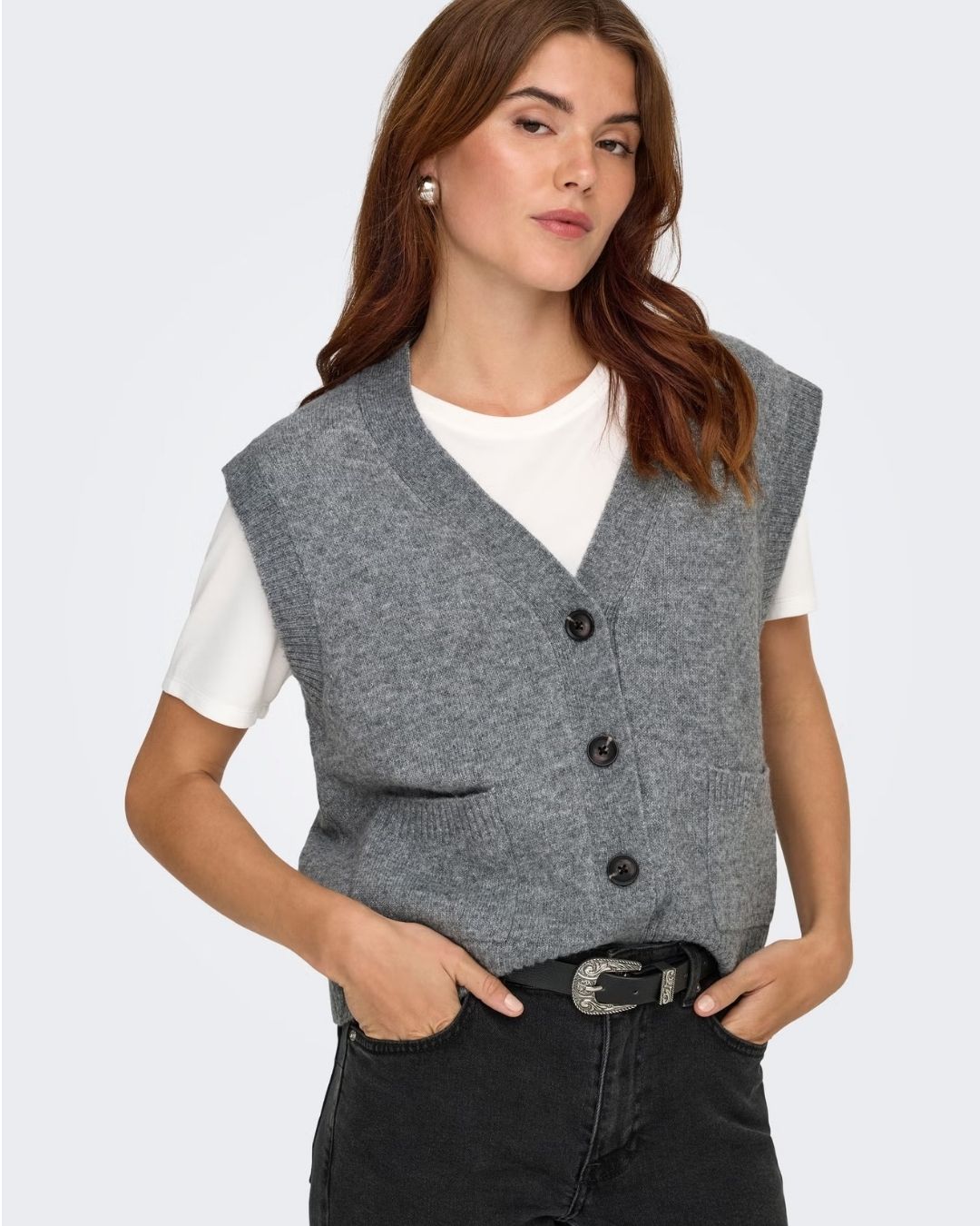Cardigan Donna Super Grigio Medium Grey Melange 15354100 Medium Grey Melange JACQUELINE DE YONG 