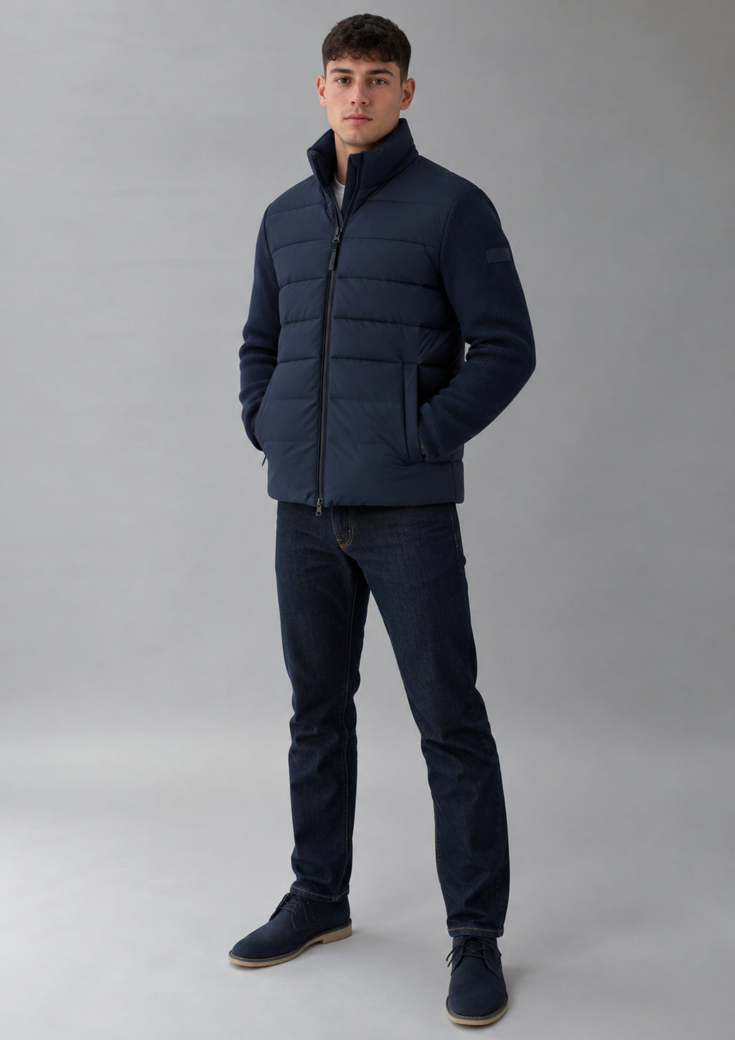 Giubbino corto realizzato in mix & match Jhonny 26 Blu Navy RIMA362J F0056 888 RIHUNIK 