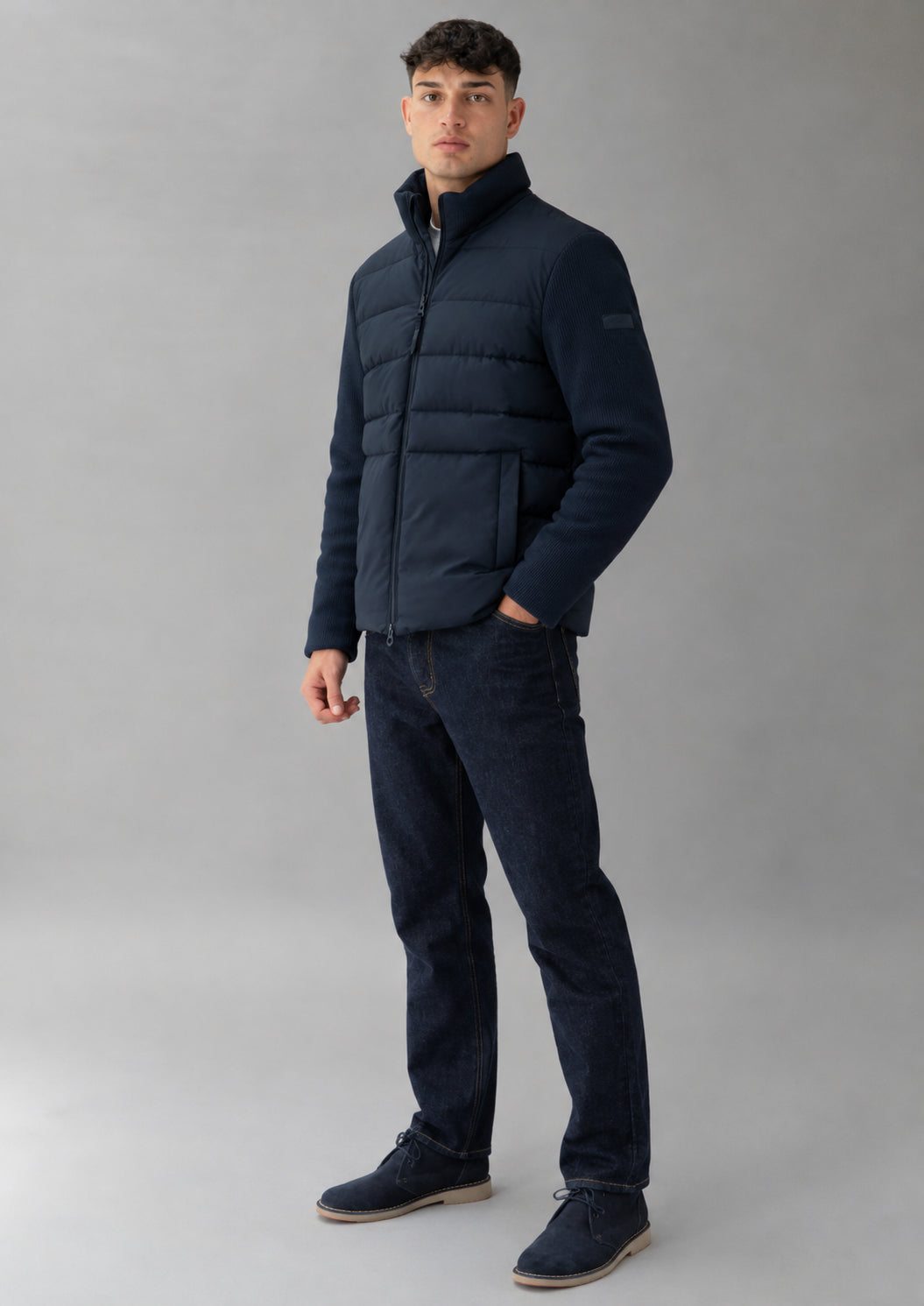 Giubbino corto realizzato in mix & match Jhonny 26 Blu Navy RIMA362J F0056 888 RIHUNIK 