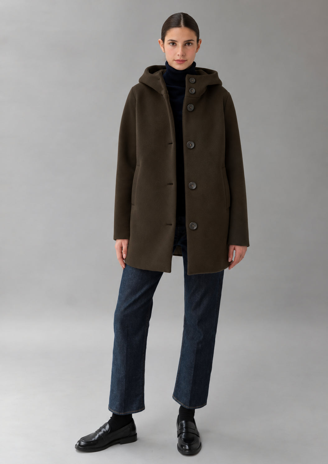Capospalla realizzato in velluto liscio stretch Amelia 26 Marrone Mill RIW570J F0012 141 RIHUNIK 