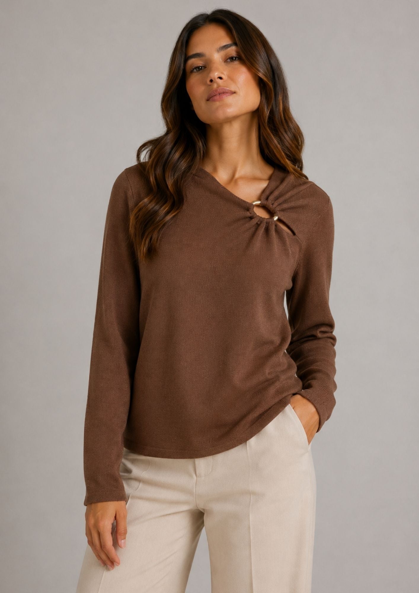 Vero Moda Pullover Donna Jain Marrone 10350239 Cocoa Brown W. GOLD VERO MODA 