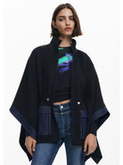 DESIGUAL Desigual Poncho in denim combinato Donna Nero Poncho