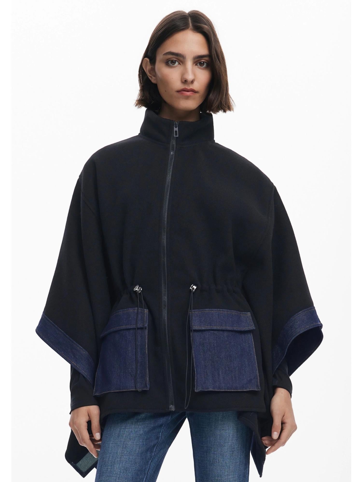 DESIGUAL Desigual Poncho in denim combinato Donna Nero Poncho