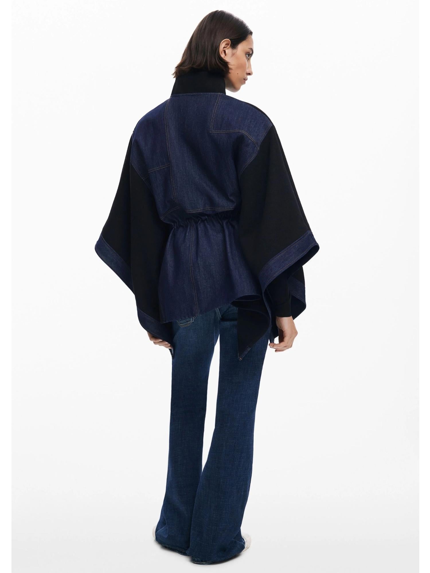 DESIGUAL Desigual Poncho in denim combinato Donna Nero Poncho