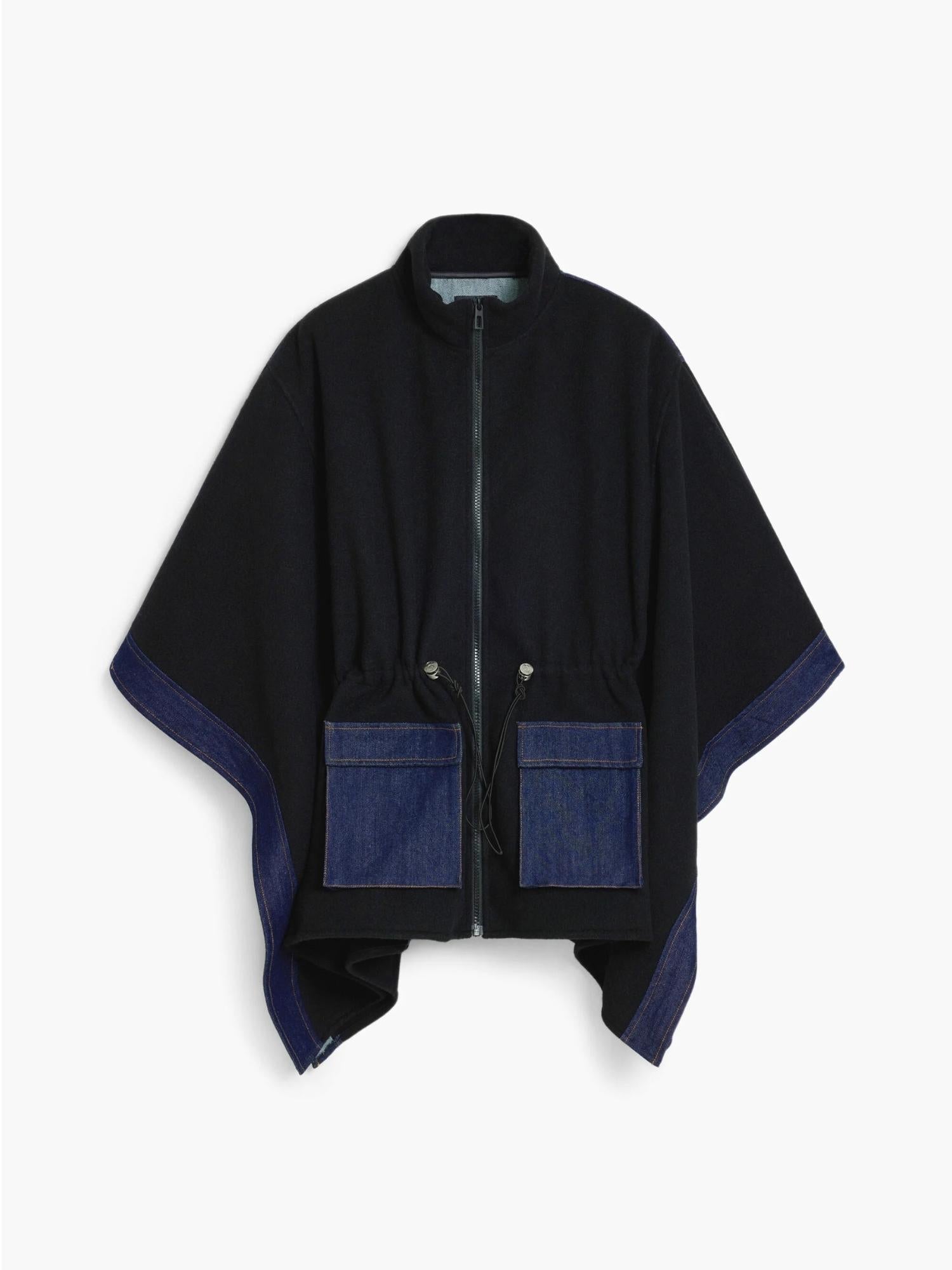 DESIGUAL Desigual Poncho in denim combinato Donna Nero Poncho